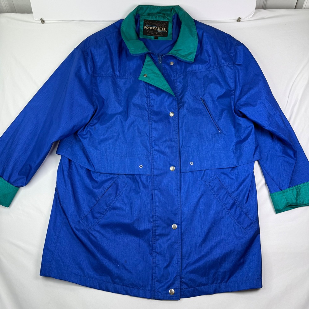 Vintage Forecaster of Boston Blue Teal Rain Jacket Windbreaker Large F93